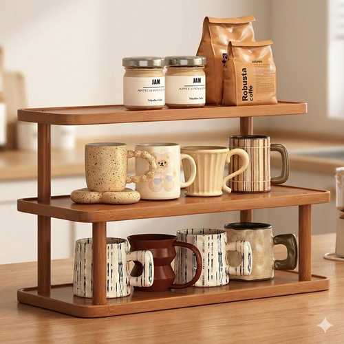 Three-Tier Wooden Mug & Storage Rack