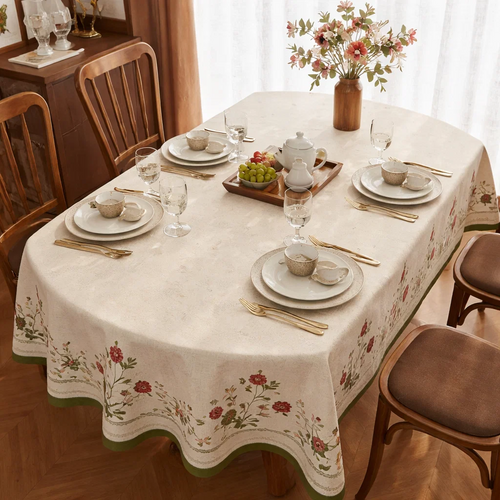 Floral Linen-Style Tablecloth