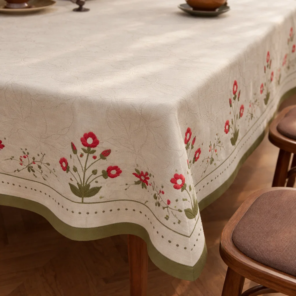 Floral Linen-Style Tablecloth