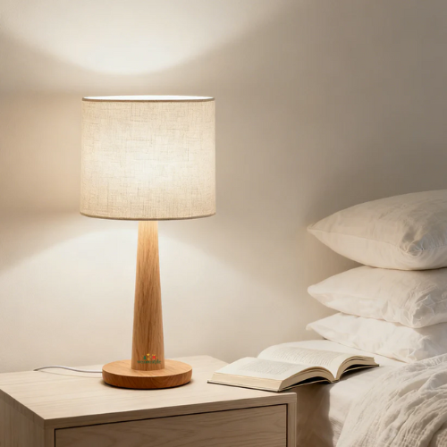 Scandinavian Wood Base Bedside Table Lamp