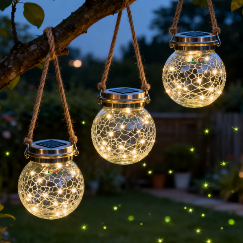 Solar Crackle Glass Hanging Lantern