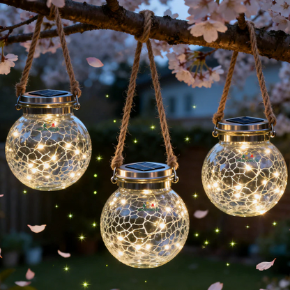 Solar Crackle Glass Hanging Lantern