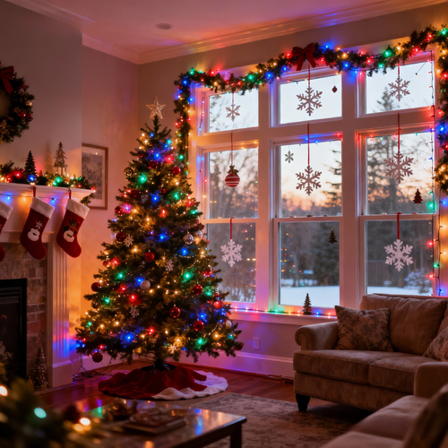 🎄 Christmas Sale -  🎁 🎄90s Retro Christmas Curtain Lights💡 — Multicolor LED Fairy Lights for Bedroom, Party & Holiday Decor🎁